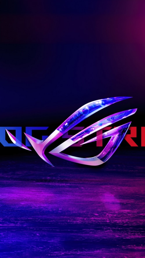 Republic of Gamers logo with purple and blue lighting