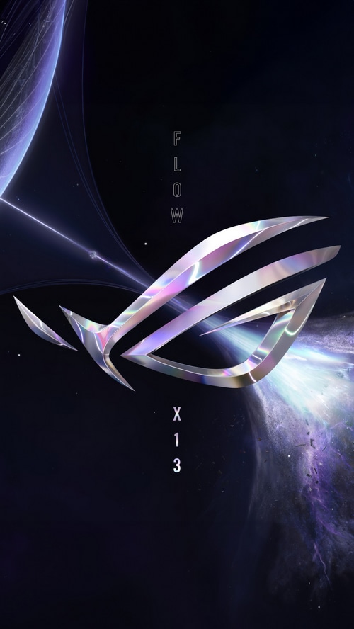 ASUS ROG Flow X13 logo with cosmic background