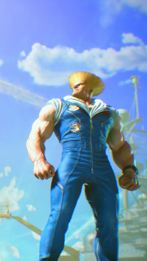 Man in blue jumpsuit with blonde hair