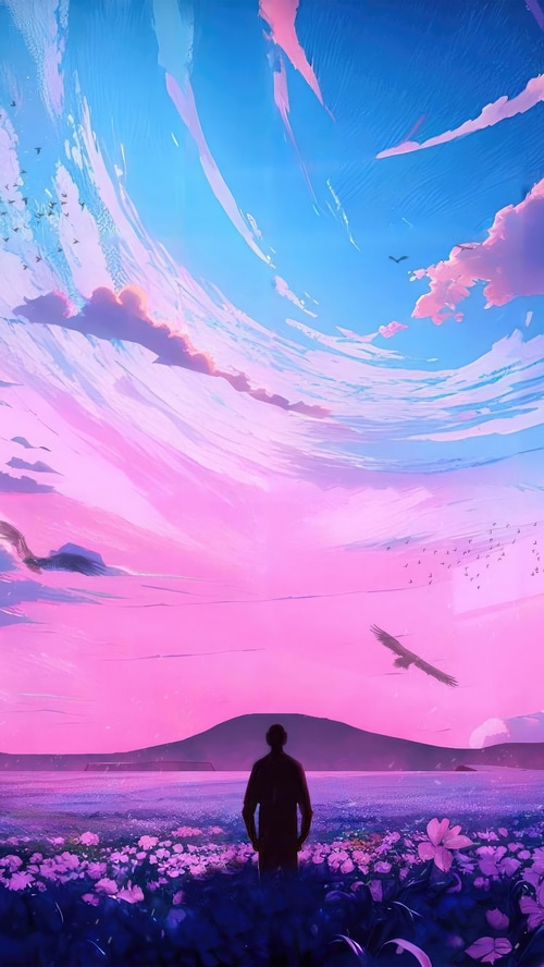 Digital art of a person in a field of flowers