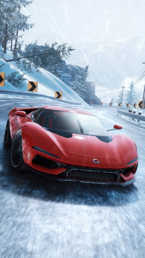 The Crew 2 4K Red Sports Car in Snow
