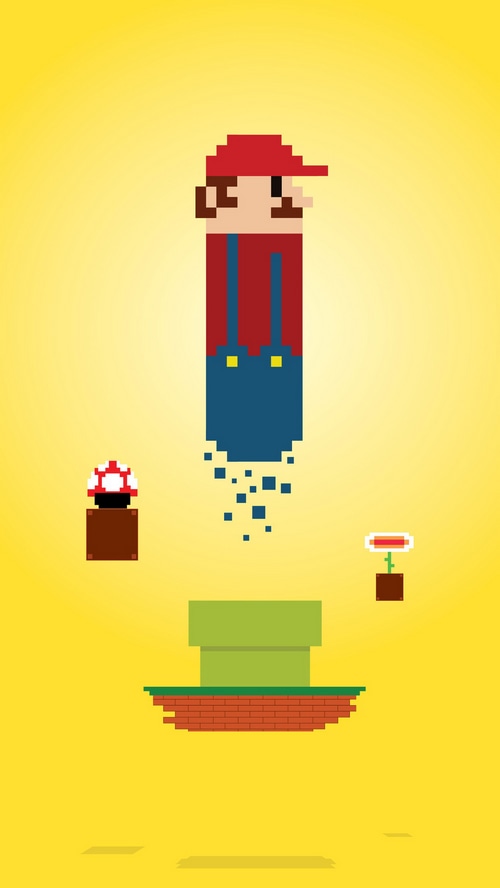 Pixelated Mario Ascending from a Pipe