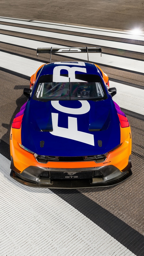Ford Mustang GT3 race car with FCR livery