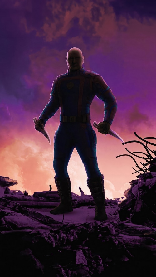 Drax the Destroyer with knives in Guardians of the Galaxy Vol. 3