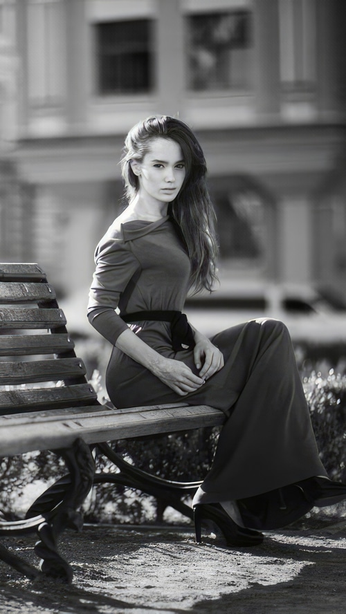 Monochrome portrait of a model in a dress