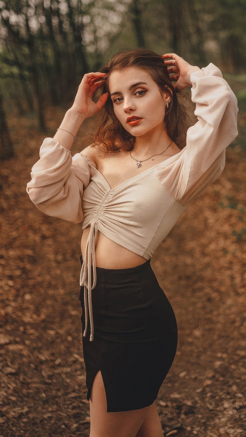 A young woman posing in a forest