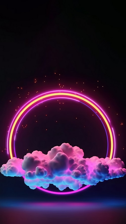 Neon ring with pink and blue clouds