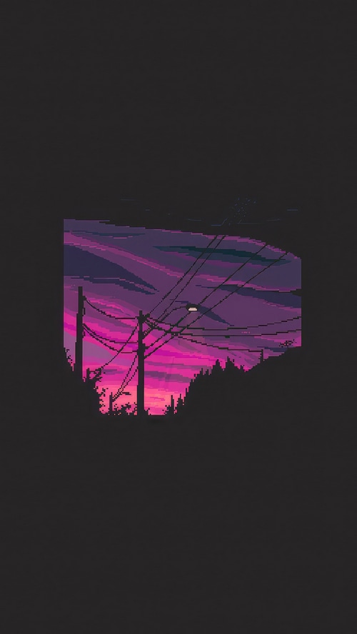 Pixel art sunset with power lines and trees