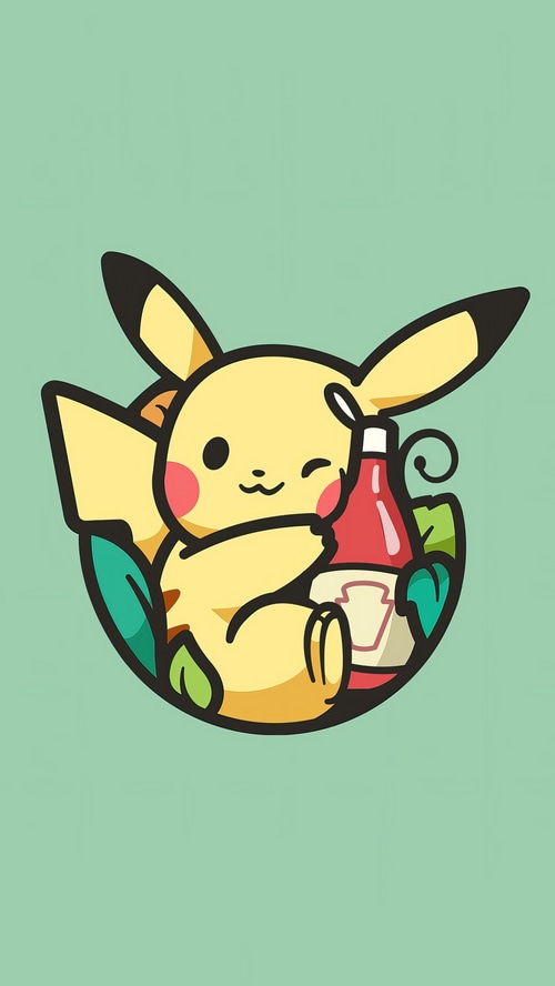 Pikachu holding a bottle of ketchup