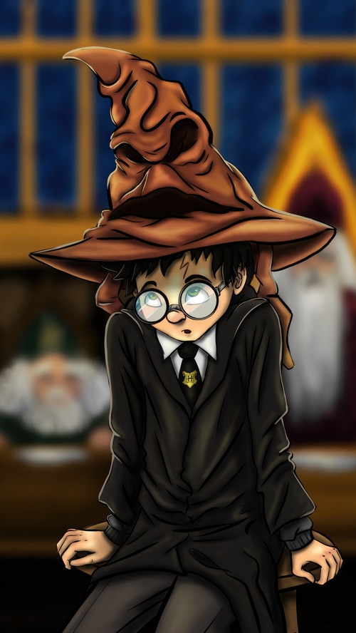 Harry Potter wearing the Sorting Hat