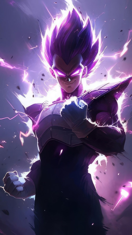 Vegeta with purple aura and lightning