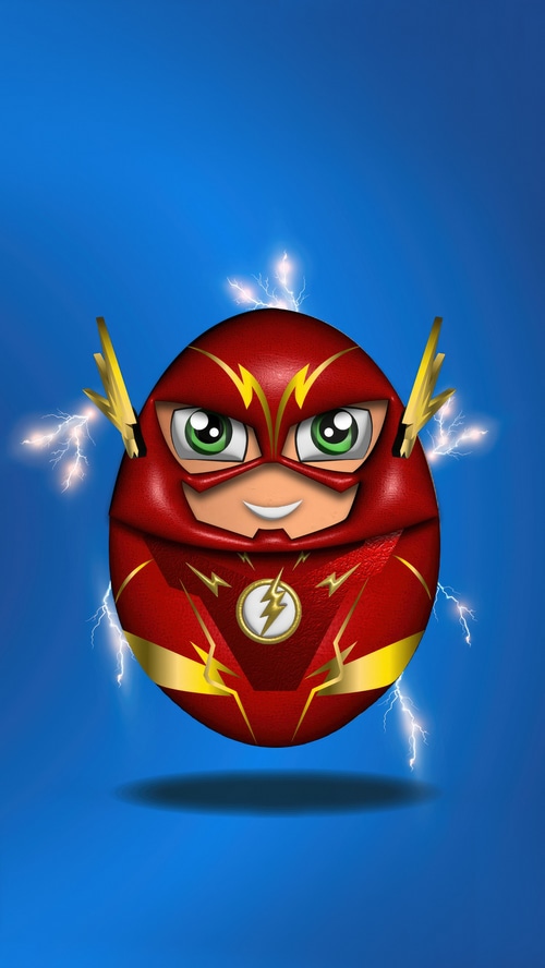 The Flash egg character with lightning bolts