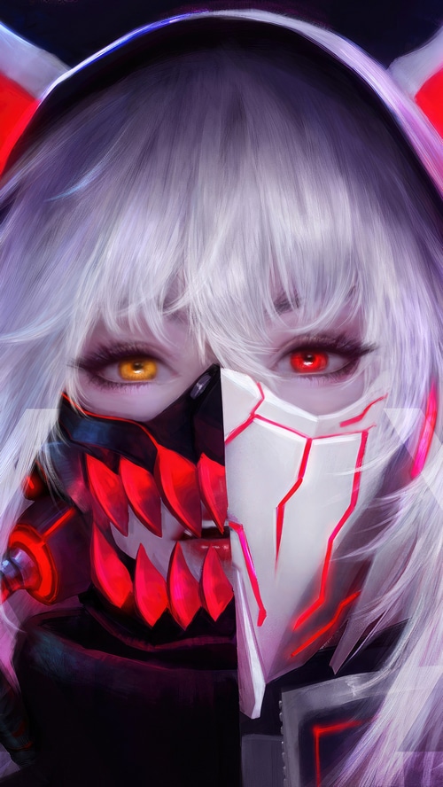Artwork of a wolf-like character with a mask