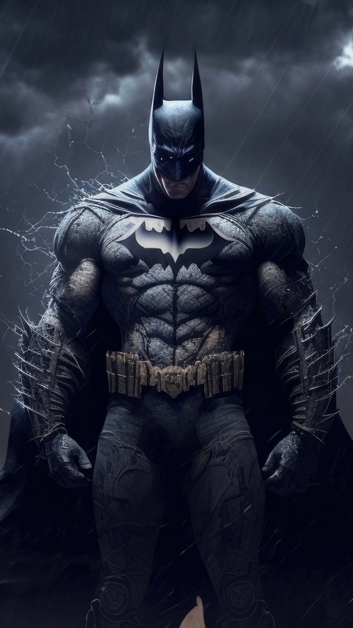 Batman in a dark, stormy setting