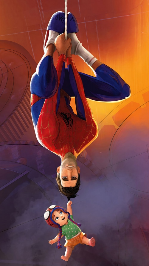 Spider-Man and daughter hanging upside down