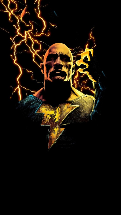 Black Adam surrounded by lightning