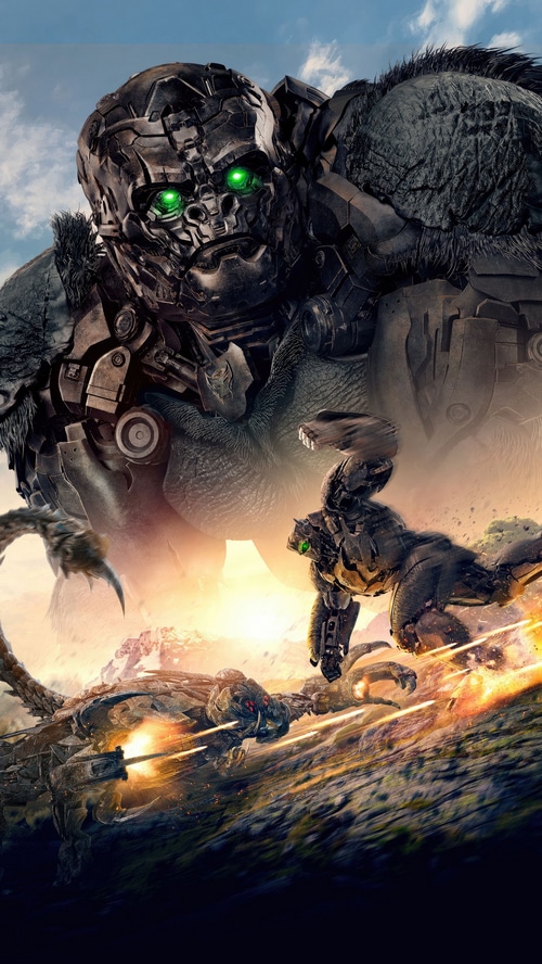 Optimus Primal and Transformers in battle