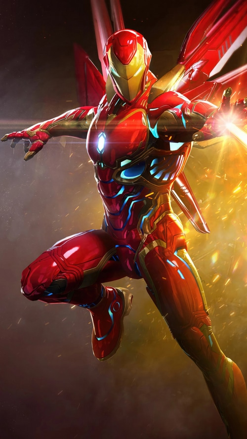 Iron Man in a dynamic pose with glowing energy
