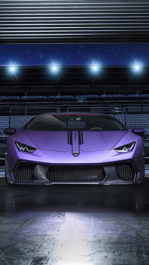 Purple Lamborghini Huracan in a Garage