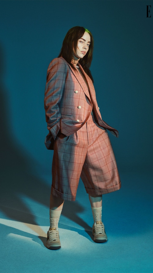Billie Eilish in a plaid suit
