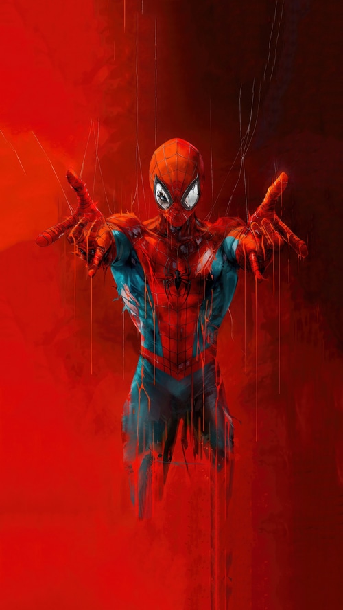 Spiderman artwork with red background