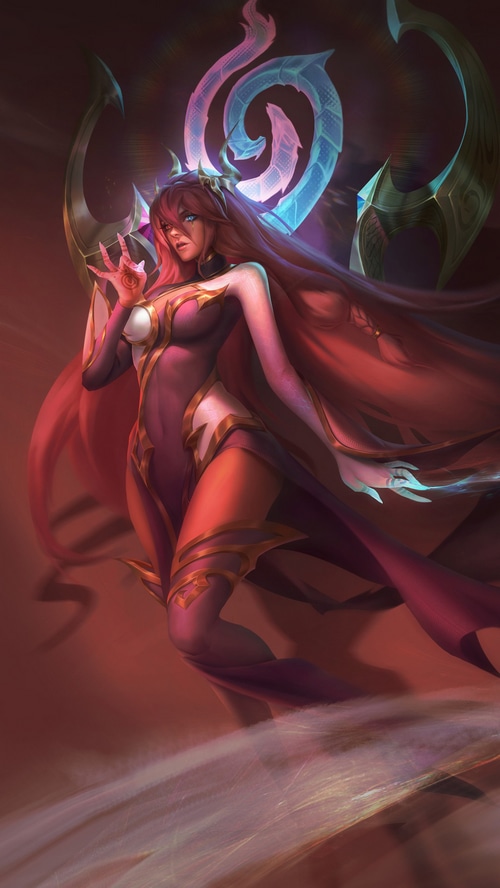 Artwork of a woman with long red hair and a crown