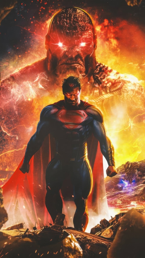 Superman and Darkseid in a fiery battle