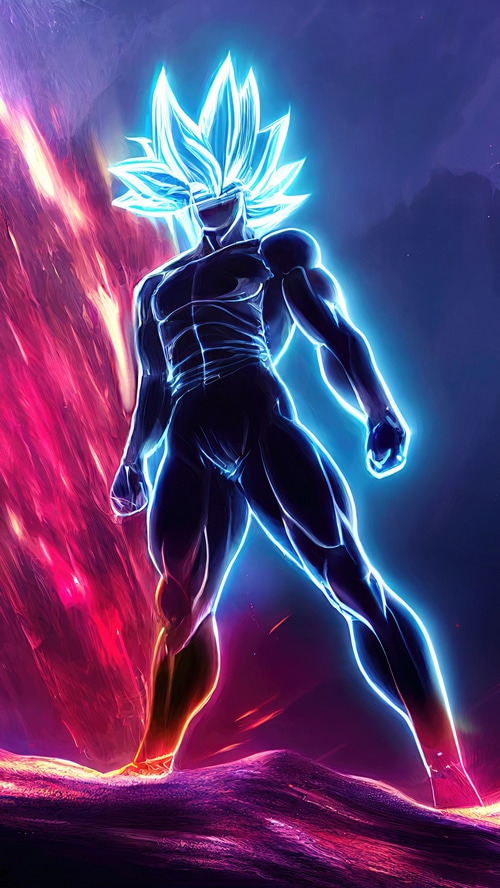 Goku in Super Saiyan Blue form with fiery background