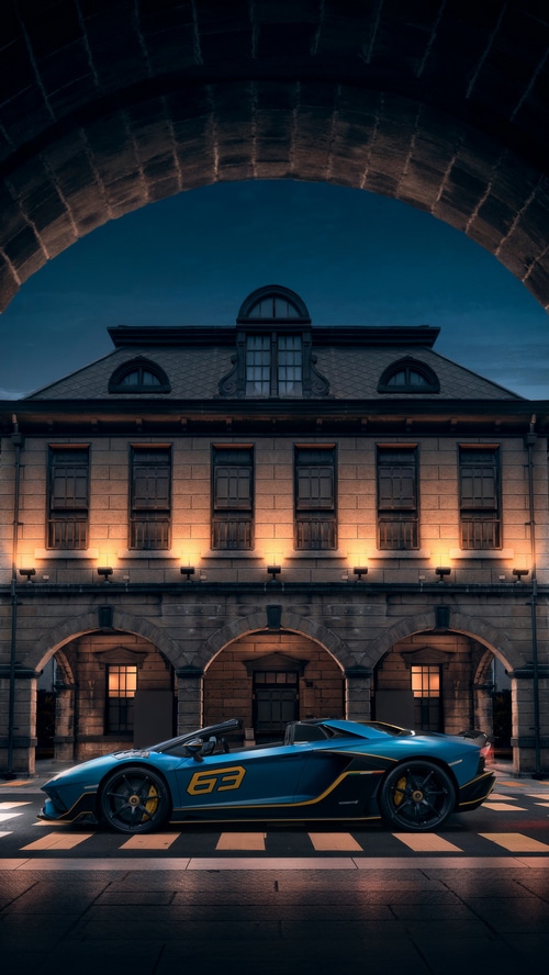 Blue Lamborghini Aventador SVJ 63 Roadster 4K