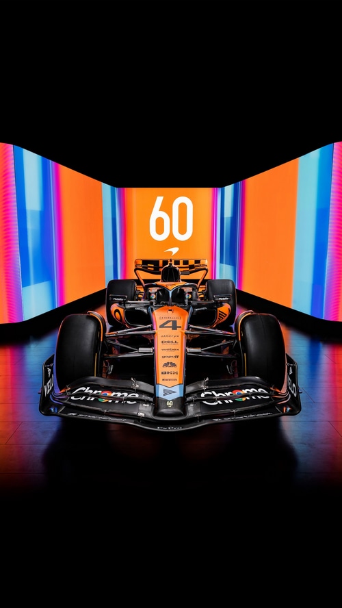 McLaren MCL60 Formula 1 car with "60" display