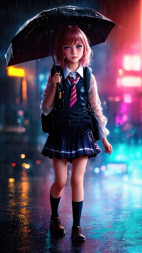 Girl with umbrella in the rain