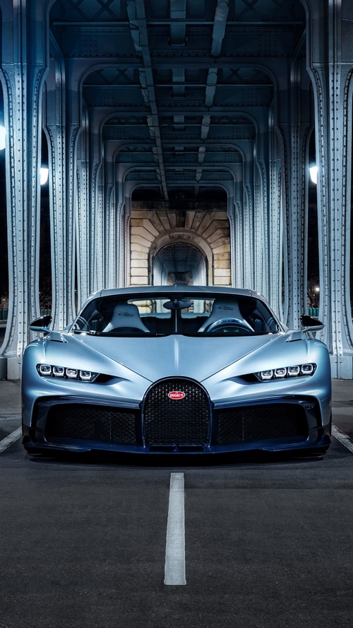 Bugatti Chiron Profilee parked under a bridge at night