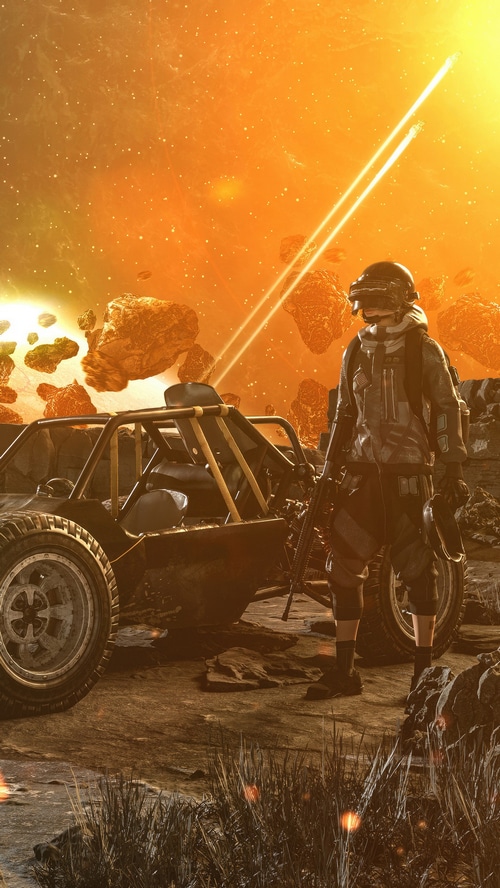 PlayerUnknown's Battlegrounds character with a buggy