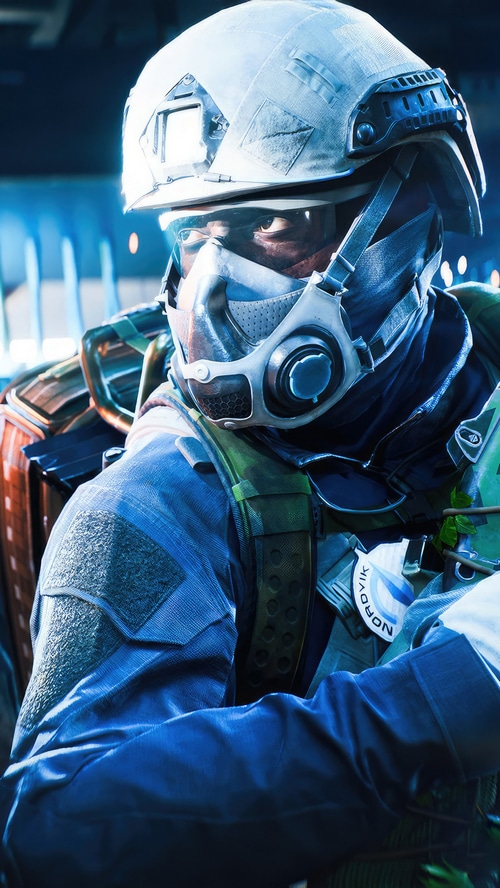 Battlefield 2042 soldier with gas mask and helmet