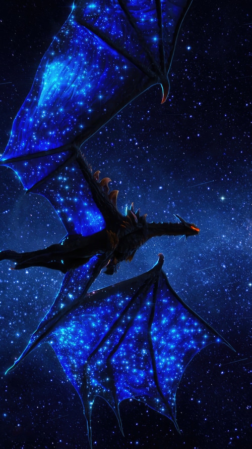 Dragon flying in a starry night sky