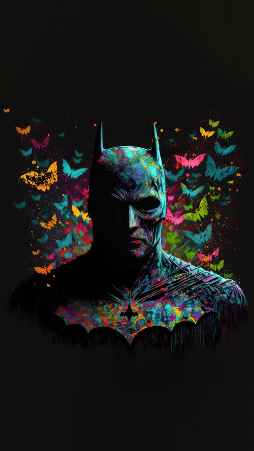 Batman Artwork with Colorful Butterflies