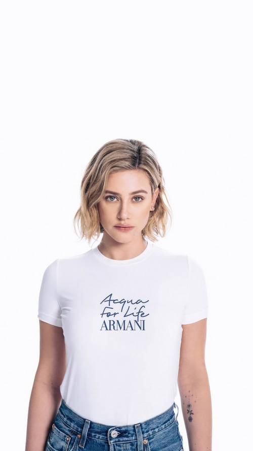 Lili Reinhart in Armani Acqua for Life T-shirt