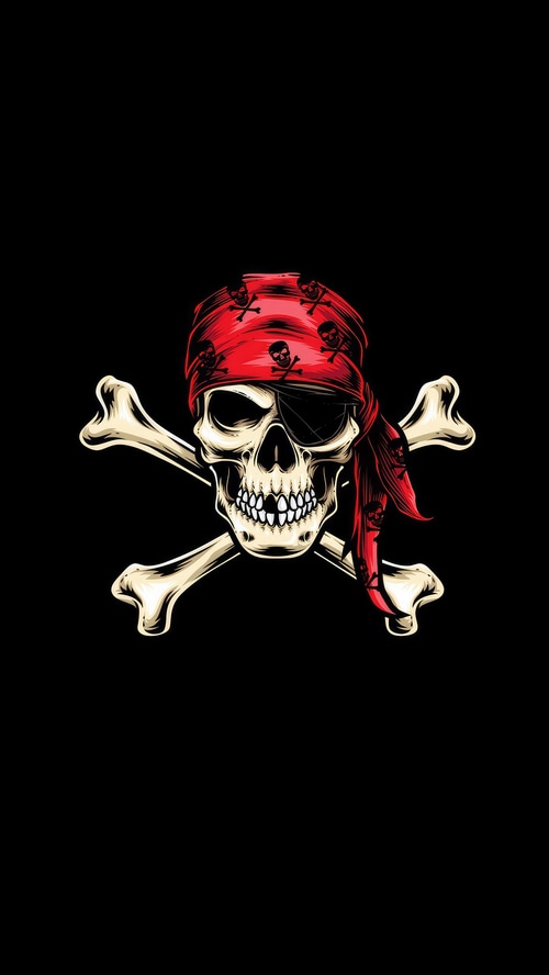 Pirate skull with red bandana and crossbones