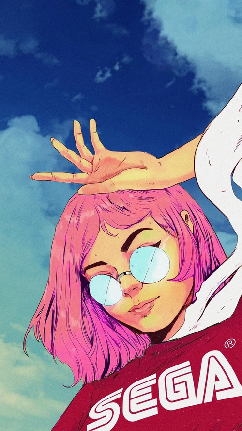 Sega artwork of a girl with pink hair and glasses