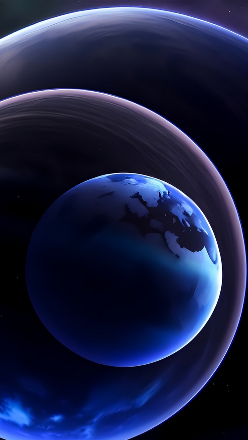 Abstract digital art of planets and rings