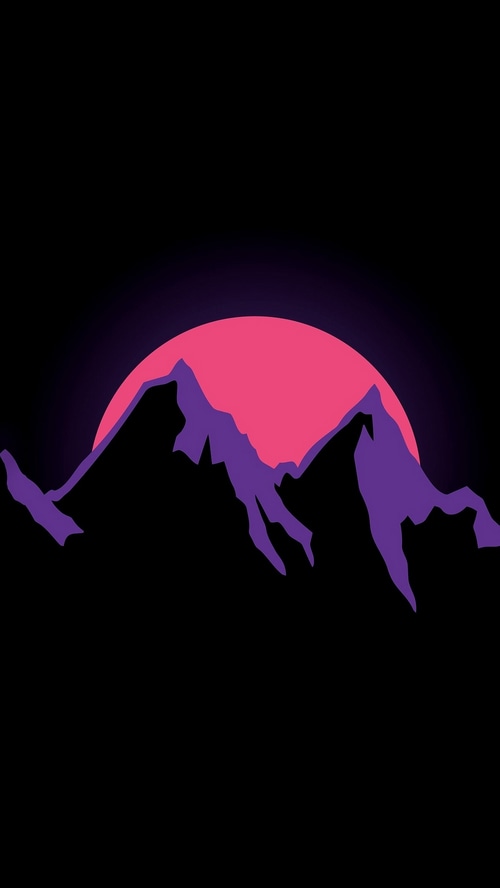Minimalist mountains with a pink and purple sunset