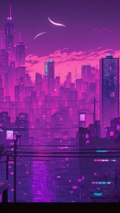 Digital art of a neon city skyline at night