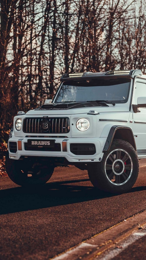 White Brabus Mercedes G-Class SUV with LED Light Bar