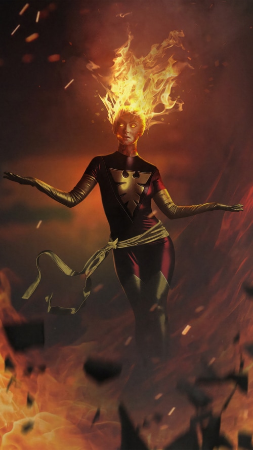 Dark Phoenix artwork with flames