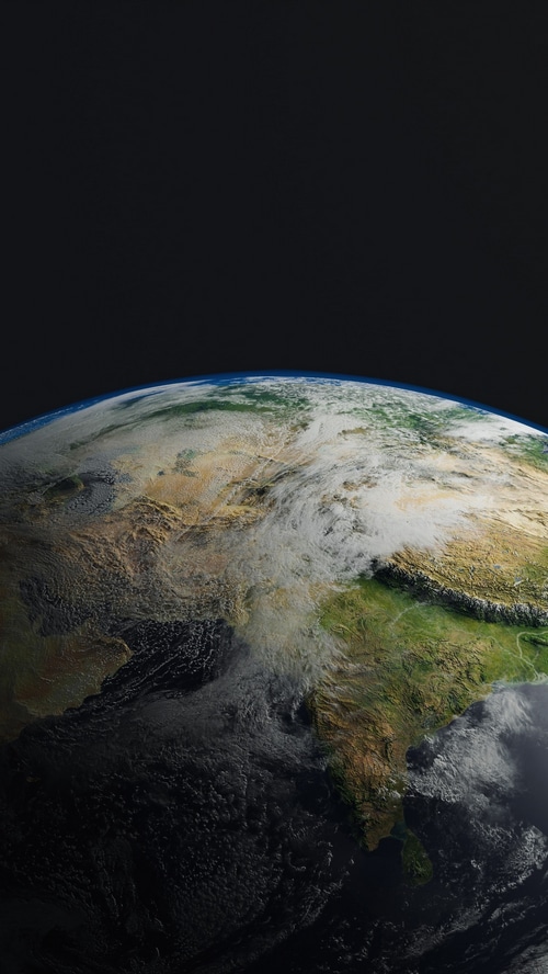 Earth from space showing Asia and clouds