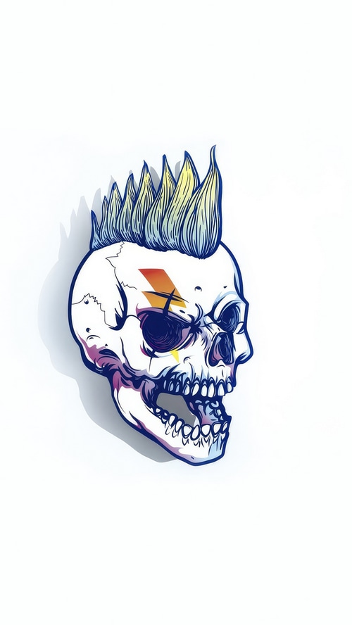 Skull with Mohawk and Lightning Bolt