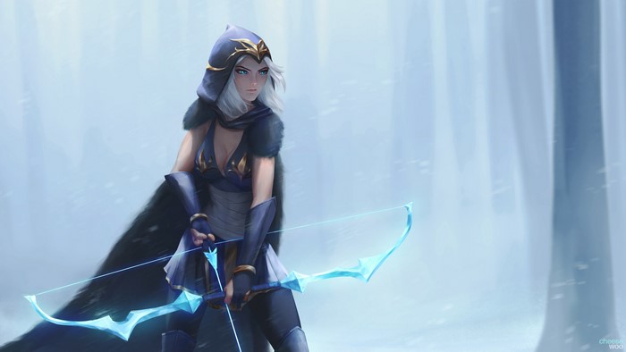 Ashe from League of Legends in a snowy forest