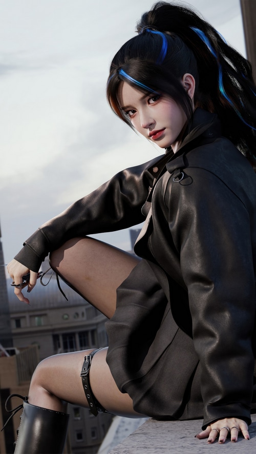 4K Digital Art of a Woman in Leather Jacket