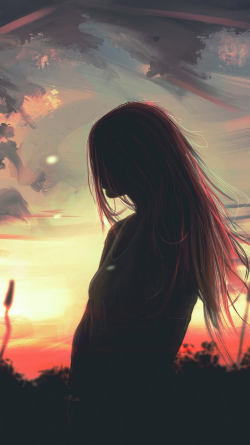 Artwork of a girl at sunset