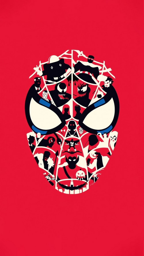 Spiderman mask filled with Marvel villains and heroes